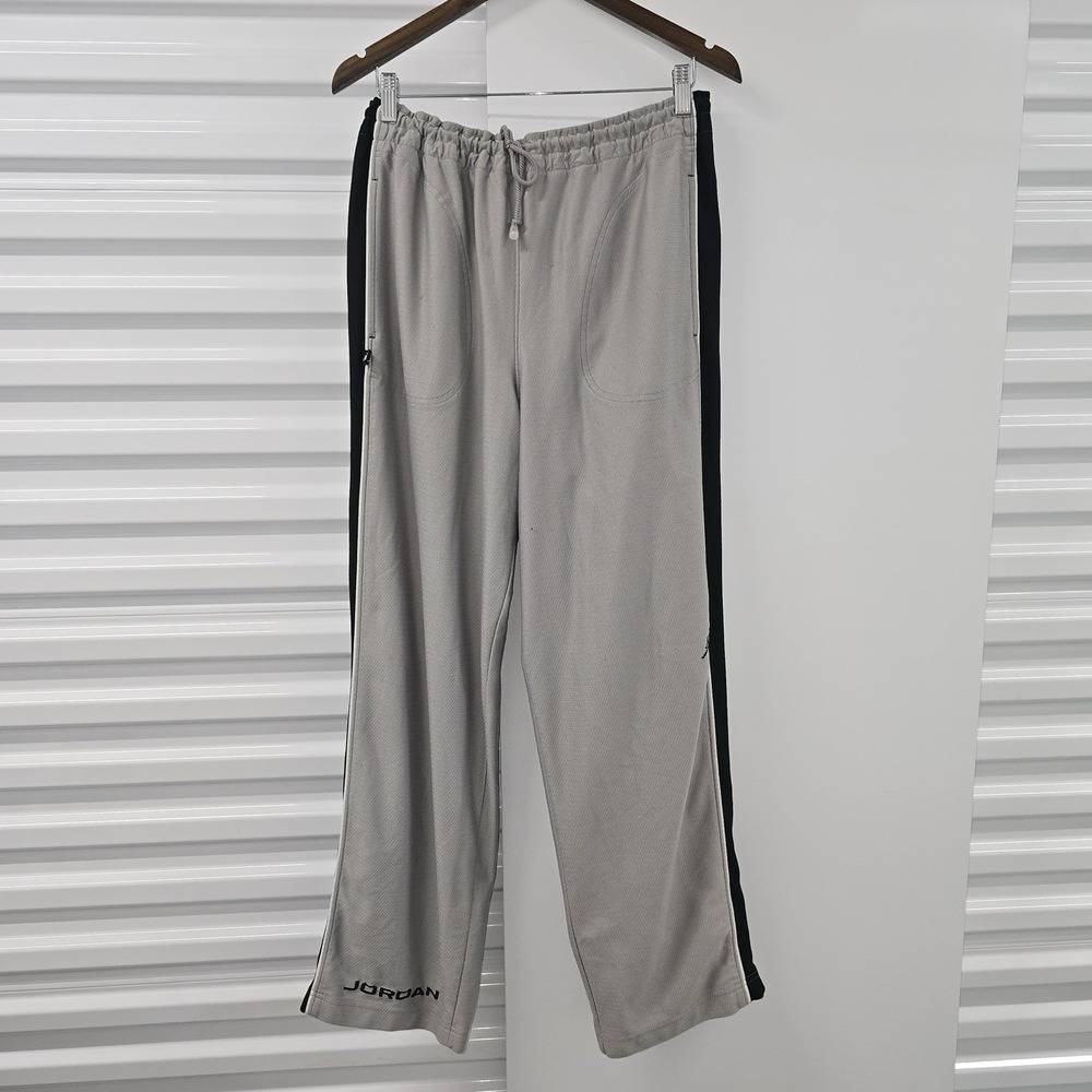 Y2K Jordan Track Pants Mens L Gray Black Side Stripe Zip Leg Joggers